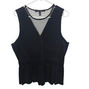 White House Black Market Top Peplum Top Sleeveless Blouse Women L Black Knit Top